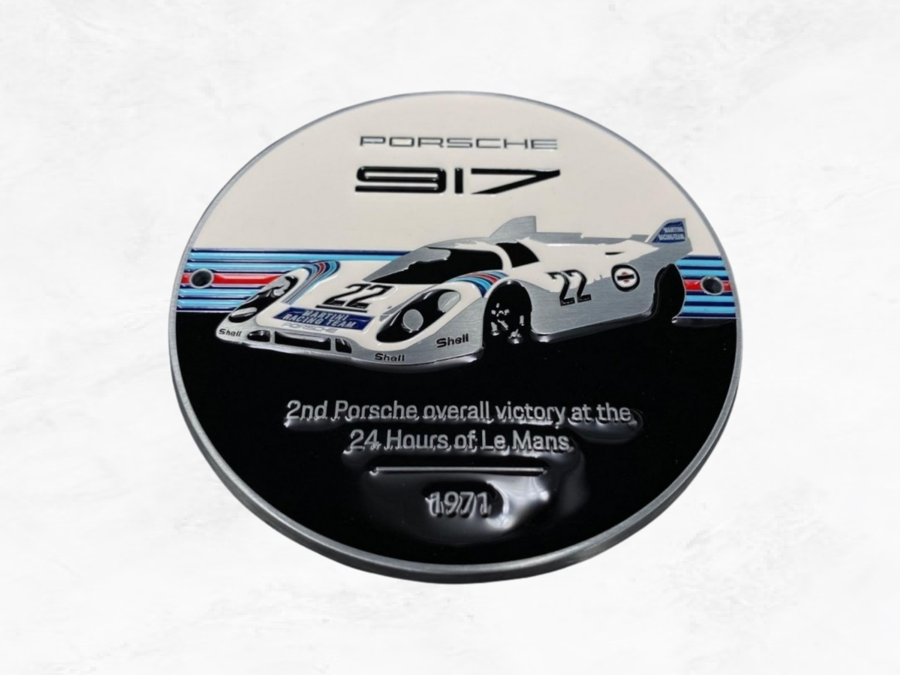 Porsche Grille Badge | 917 Martini Le Mans 1971 | No.22 | Limited Edition | White Black Blue Red
