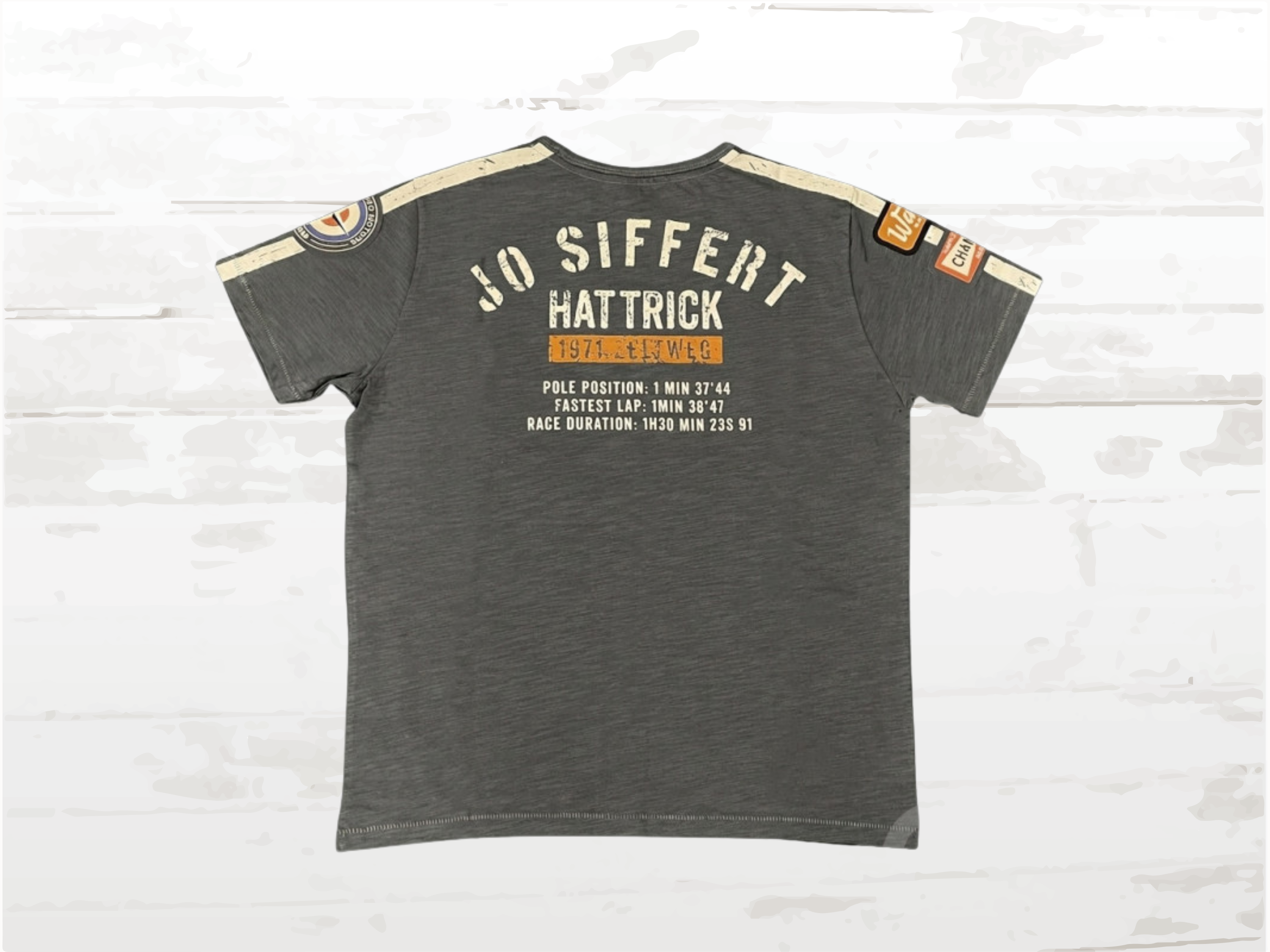 Vintage T-Shirt Jo Siffert , No.14 Austrian GP 1971, Warson Motors Hat Trick Carbon Grey Men's Tee