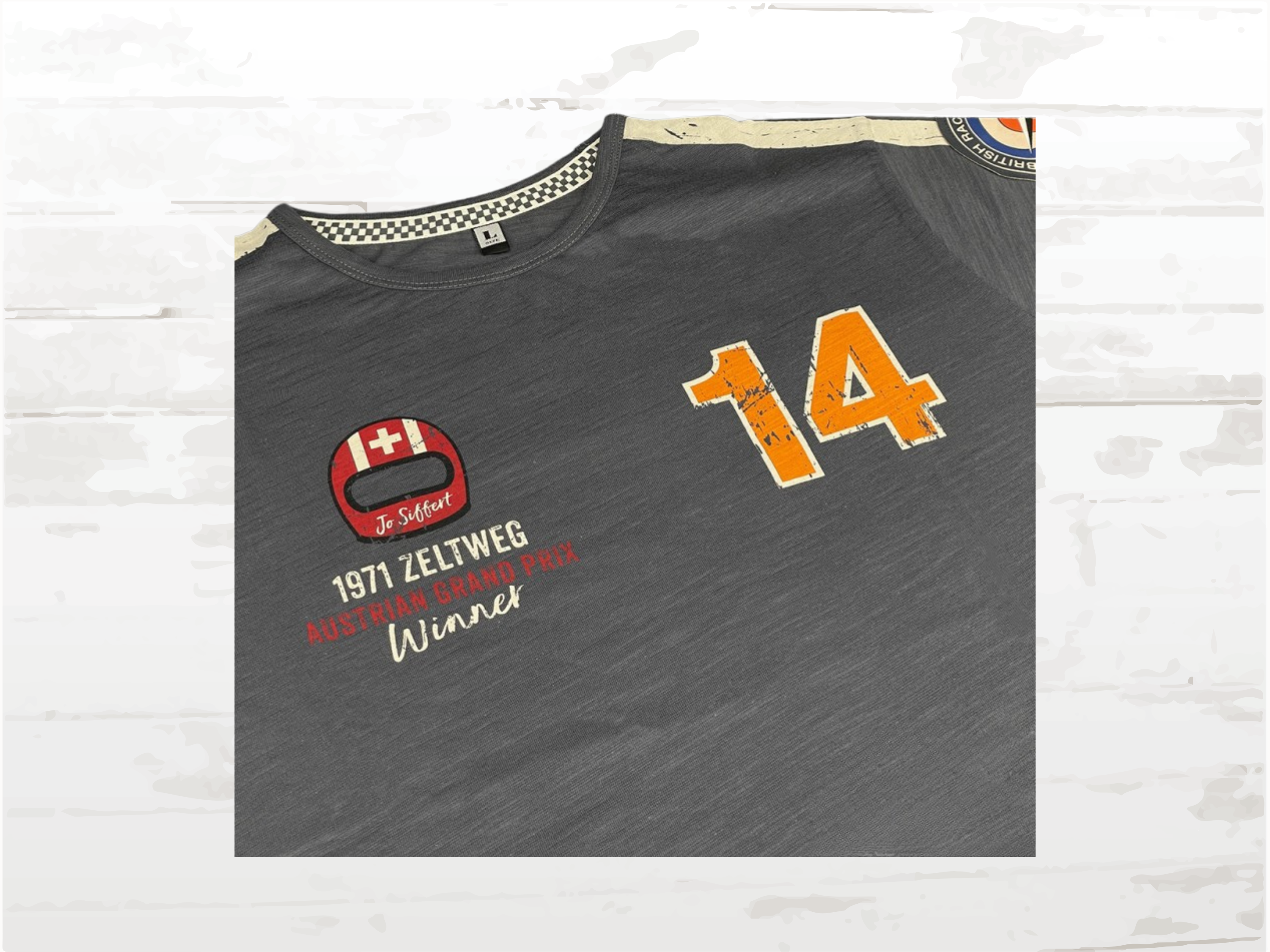 Vintage T-Shirt Jo Siffert , No.14 Austrian GP 1971, Warson Motors Hat Trick Carbon Grey Men's Tee