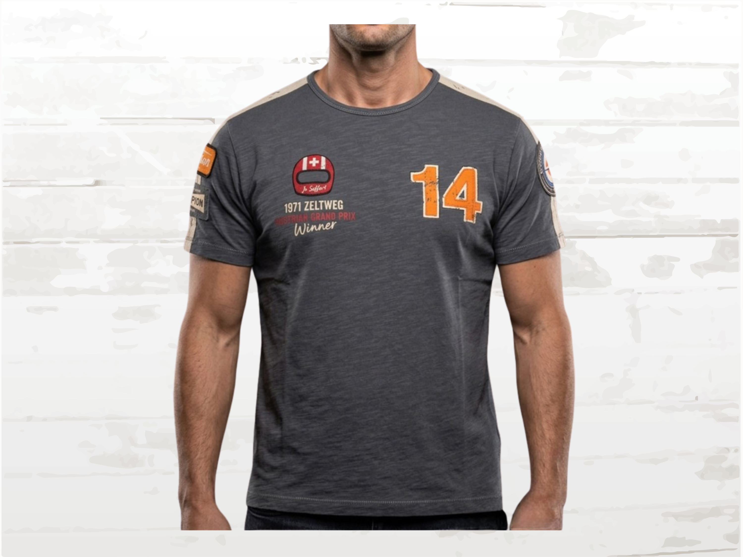 Vintage T-Shirt Jo Siffert , No.14 Austrian GP 1971, Warson Motors Hat Trick Carbon Grey Men's Tee