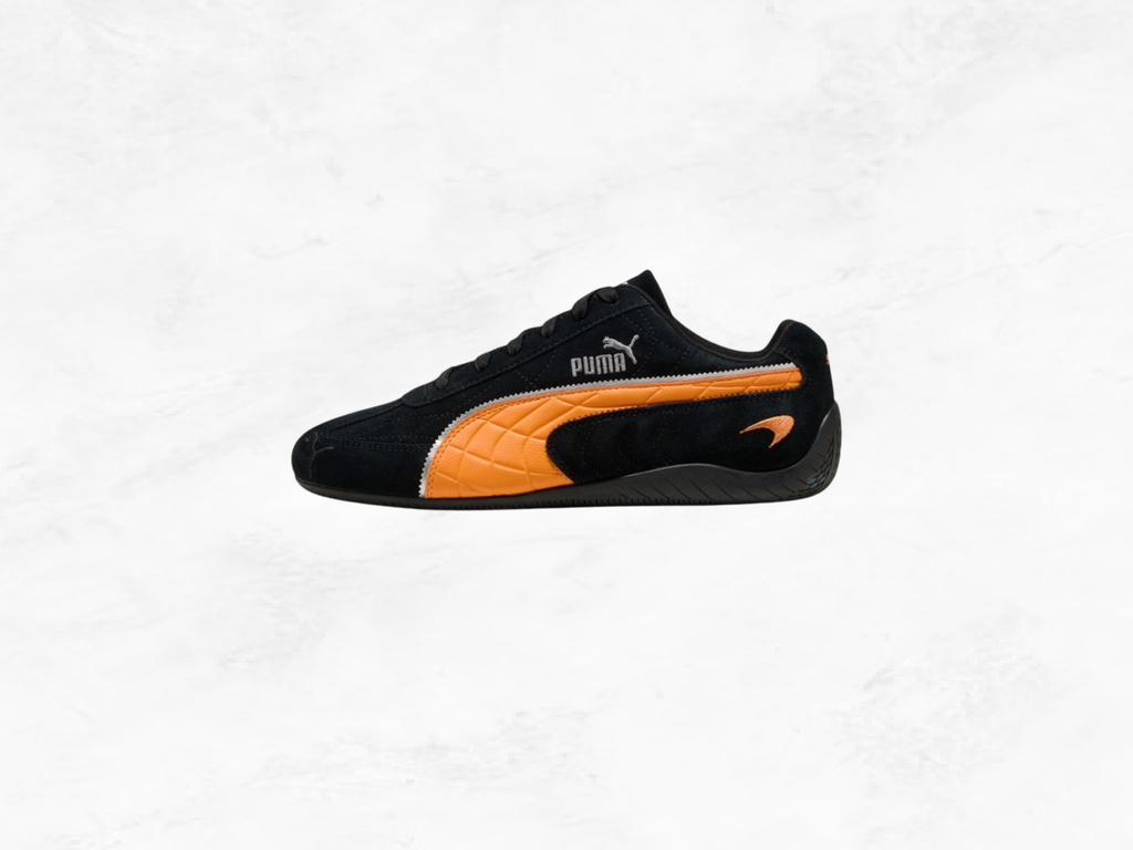 McLaren F1 Team Speedcat Suede Racing Sneakers | Black & Orange | Unisex | Sizes 43-45