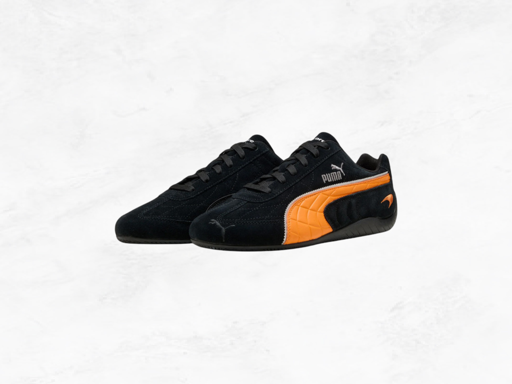 McLaren F1 Team Speedcat Suede Racing Sneakers | Black & Orange | Unisex | Sizes 43-45