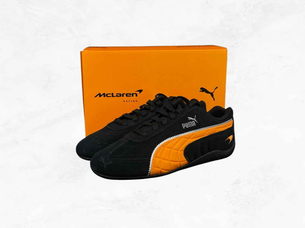 McLaren F1 Team Speedcat Suede Racing Sneakers | Black & Orange | Unisex | Sizes 43-45