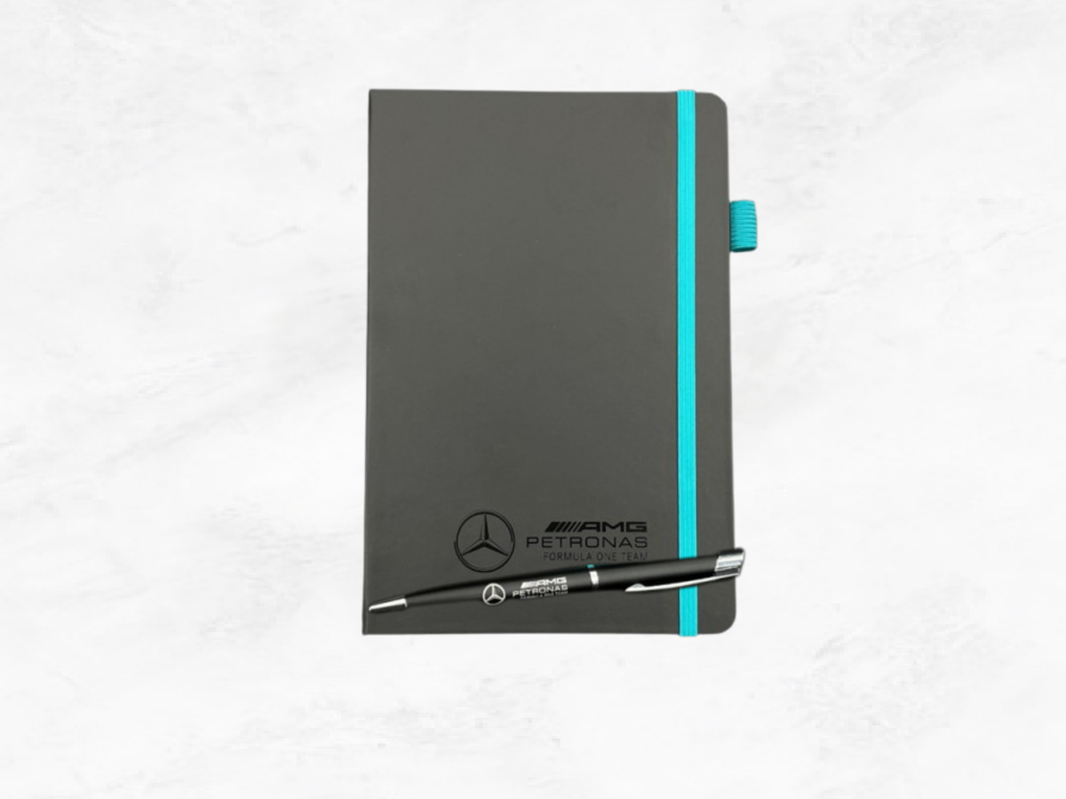 Mercedes-AMG Petronas F1 Notebook with Ballpoint Pen – Black | Fan Gift