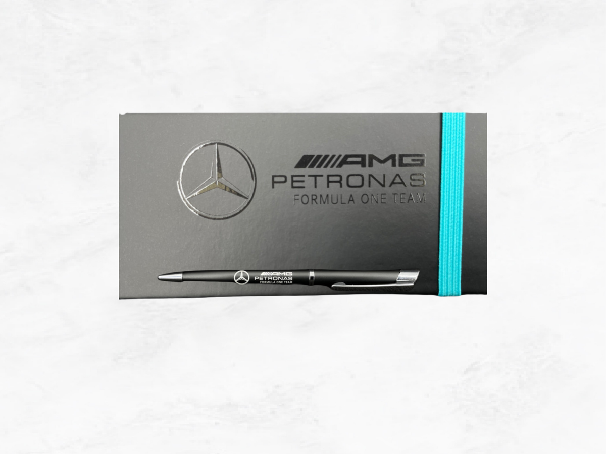 Mercedes-AMG Petronas F1 Notebook with Ballpoint Pen – Black | Fan Gift