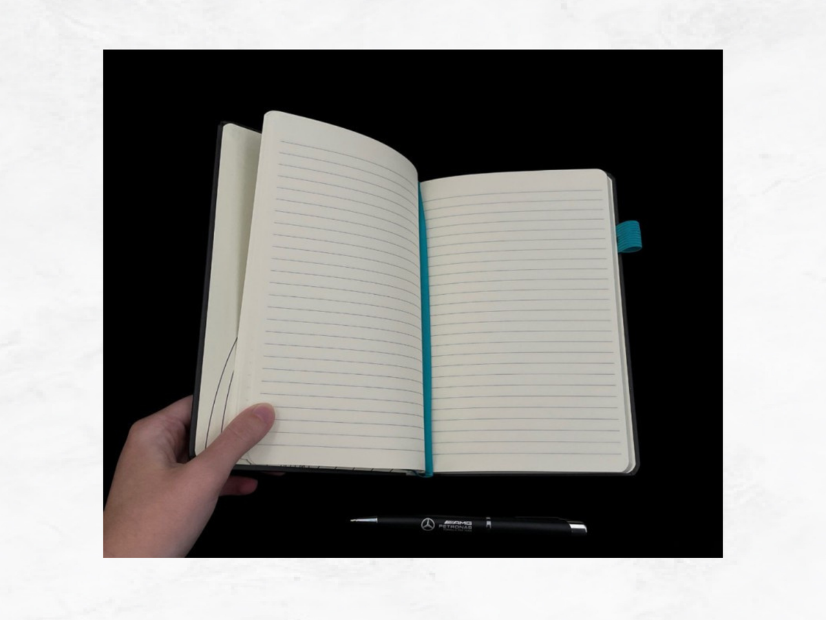 Mercedes-AMG Petronas F1 Notebook with Ballpoint Pen – Black | Fan Gift