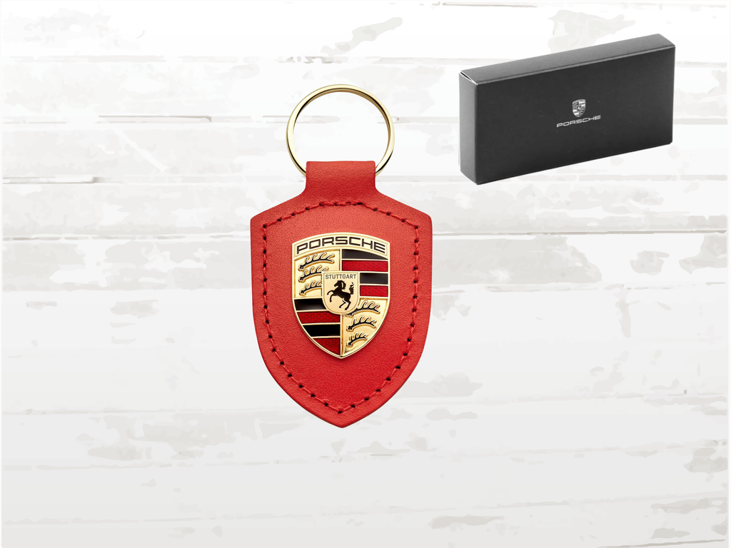Porsche Leather Keychain: 75 Years Edition Lava Orange Crest