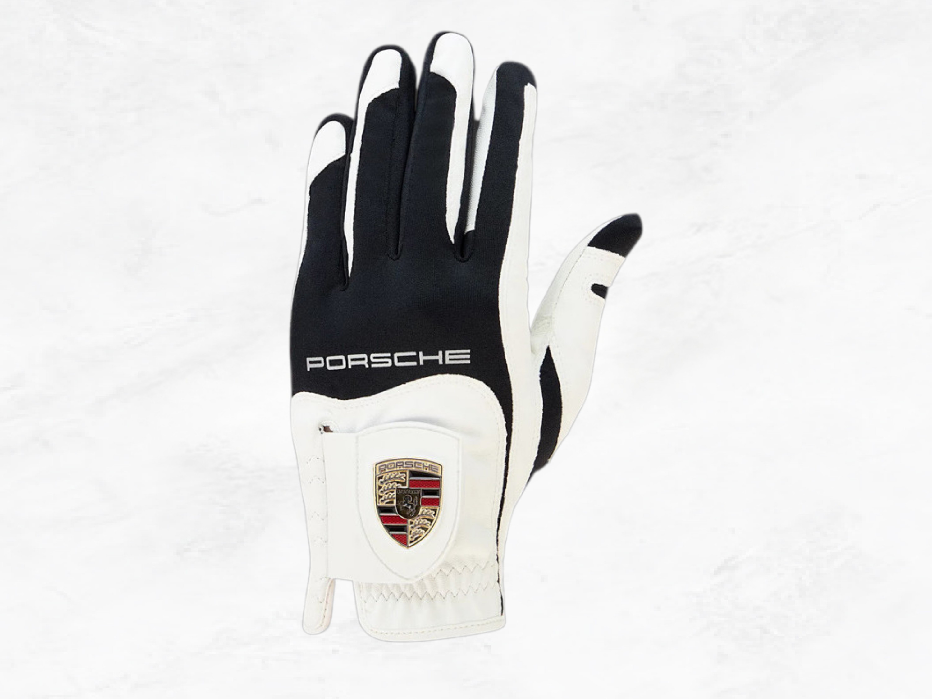 Porsche Premium Golf Glove | Black & White | Left Hand | Magnetic Ball Marker | One Size