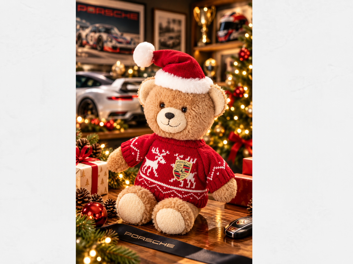 Porsche Ferry Teddy Bear | Red Sweater & Santa Hat | 35 cm Plush