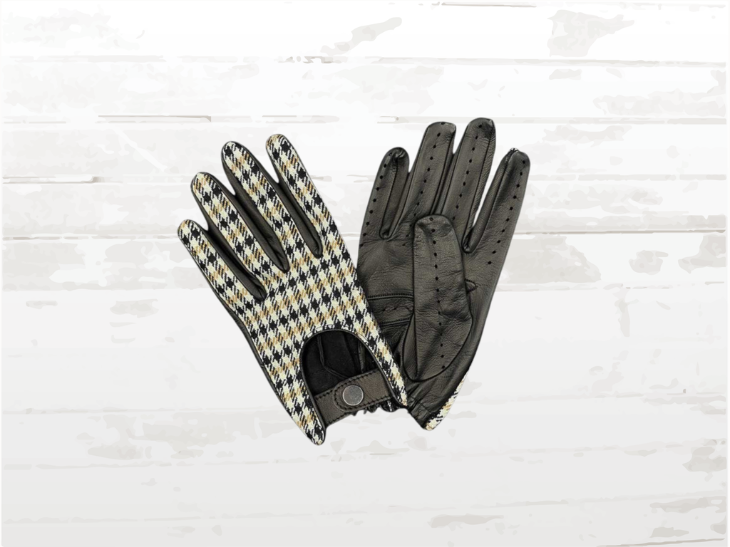 Racing Driving Gloves | Black & Pepita | Premium Italian Leather