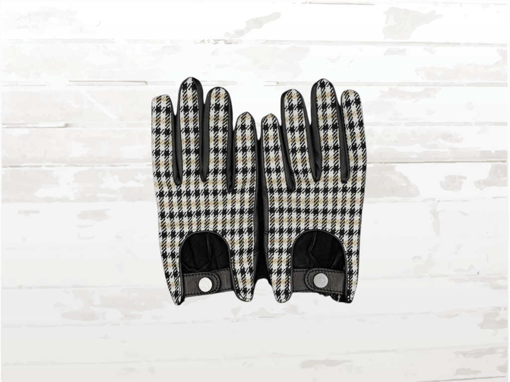 Racing Driving Gloves | Black & Pepita | Premium Italian Leather