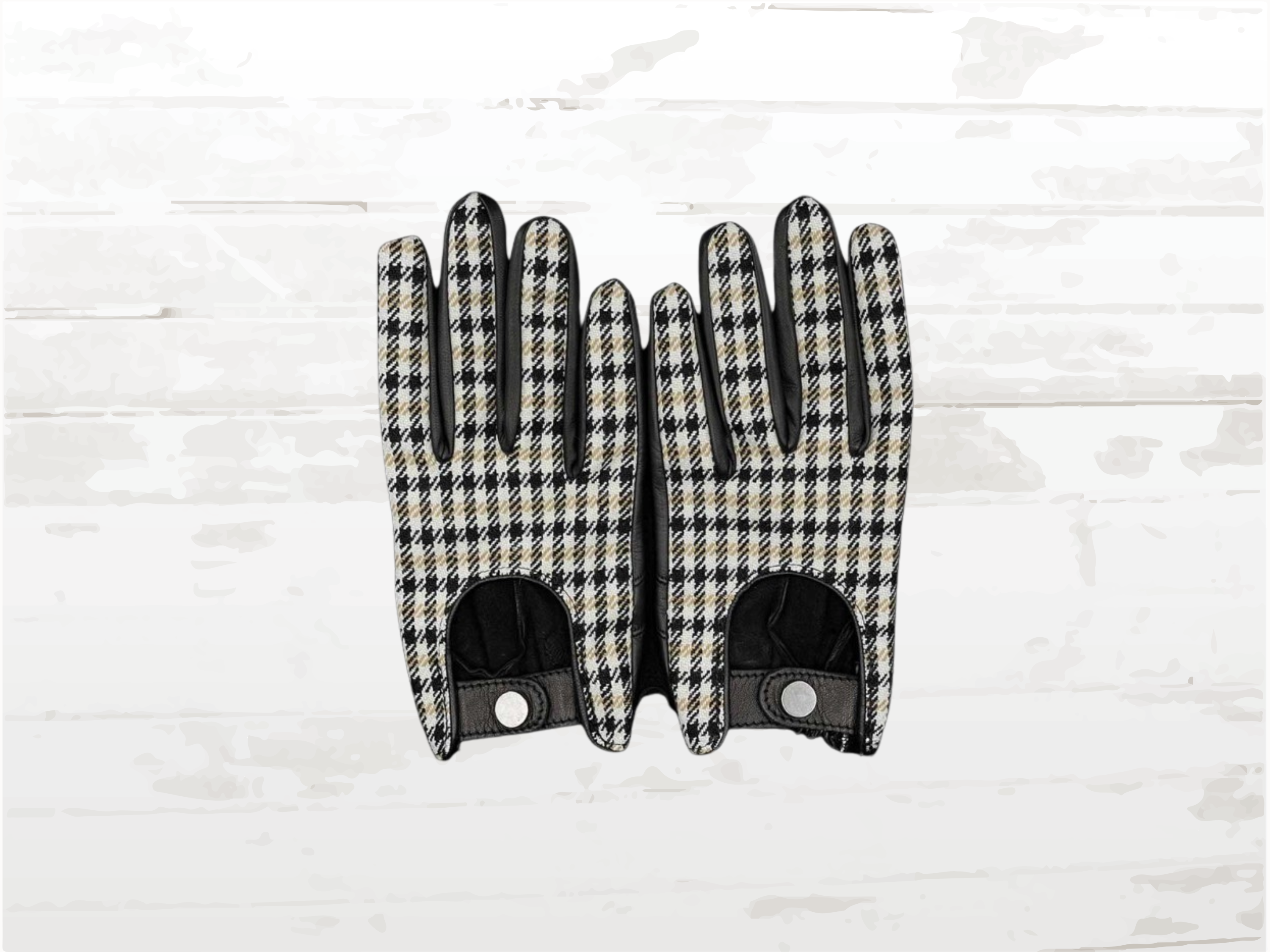 Racing Driving Gloves | Black & Pepita | Premium Italian Leather