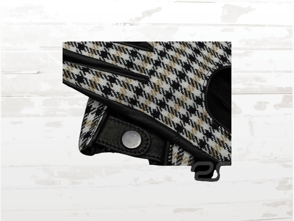 Racing Driving Gloves | Black & Pepita | Premium Italian Leather