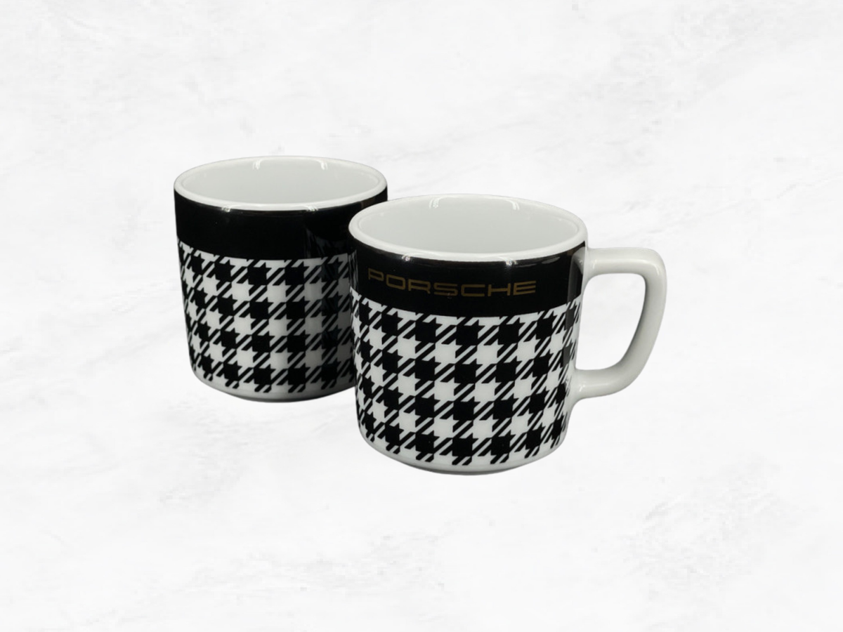 Porsche Espresso Cups Pepita  (90ml, Set of 2) - WAP05015526PED Boxed, saucers