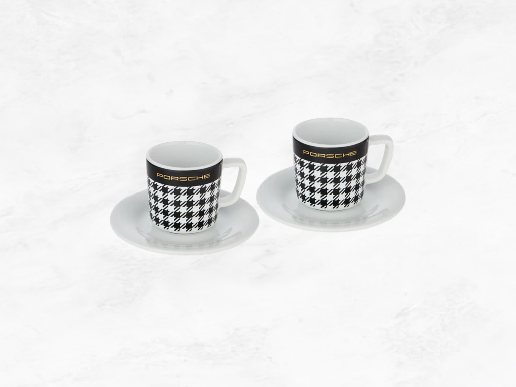 Porsche Espresso Cups Pepita  (90ml, Set of 2) - WAP05015526PED Boxed, saucers