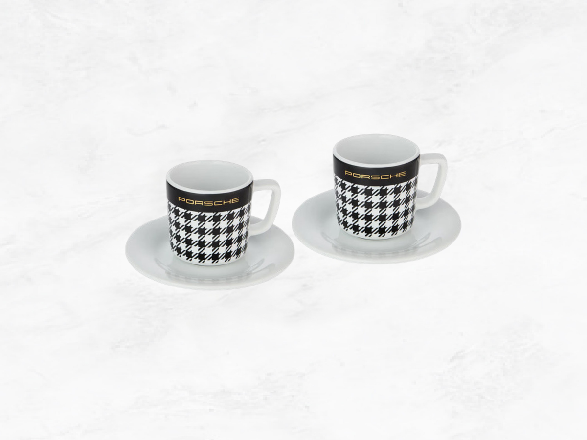 Porsche Espresso Cups Pepita  (90ml, Set of 2) - WAP05015526PED Boxed, saucers