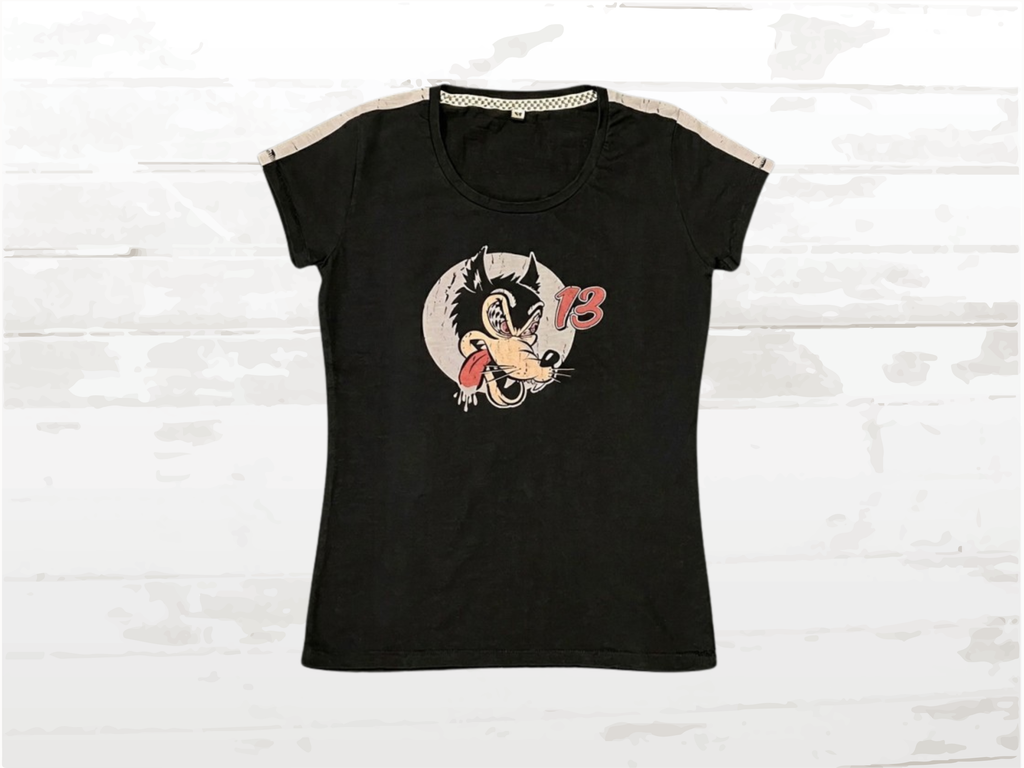 Vintage Racing Tee, Speed Wolf T-Shirt No.13 Women, Carbon Black,