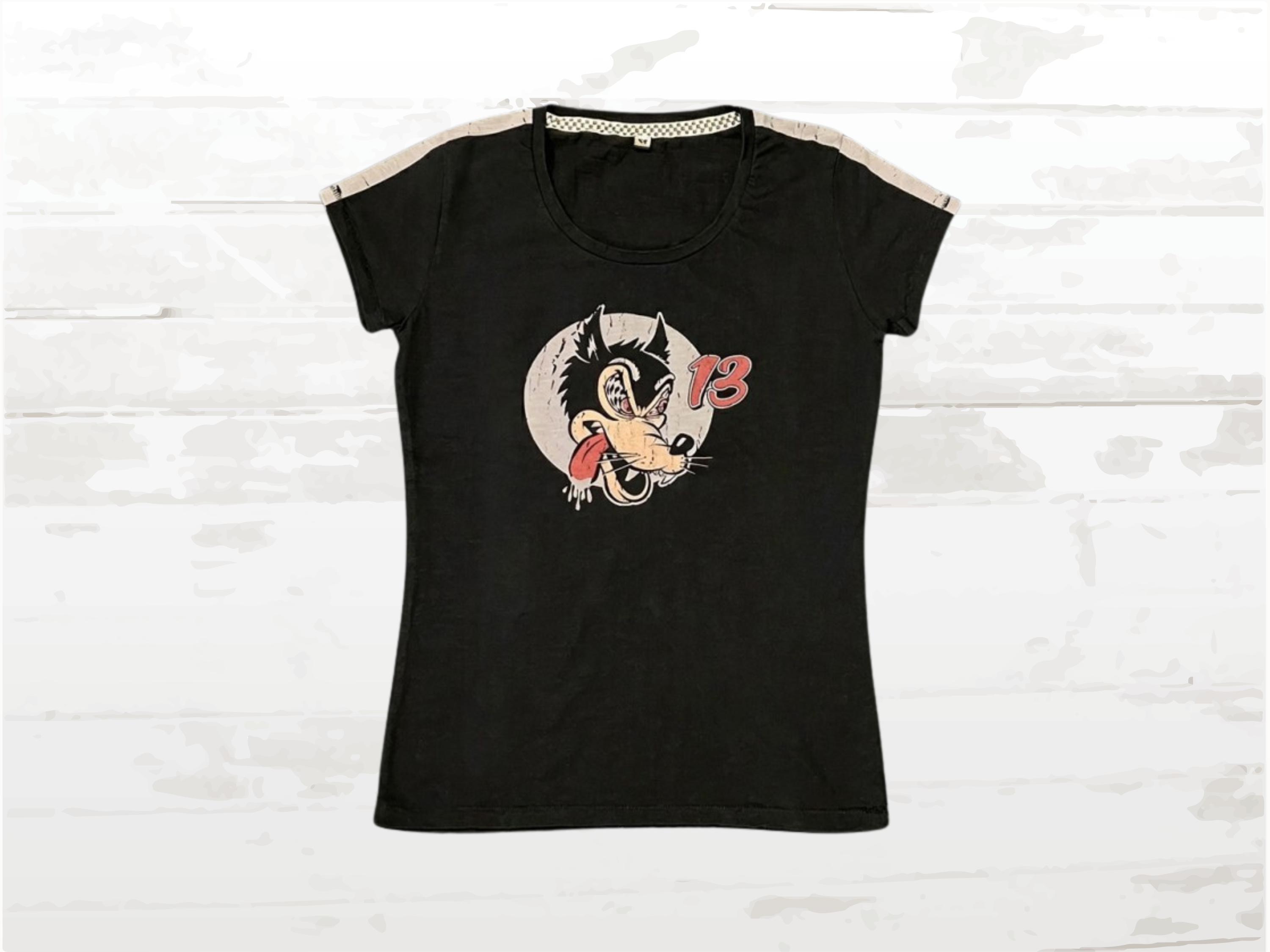 Vintage Racing Tee, Speed Wolf T-Shirt No.13 Women, Carbon Black,