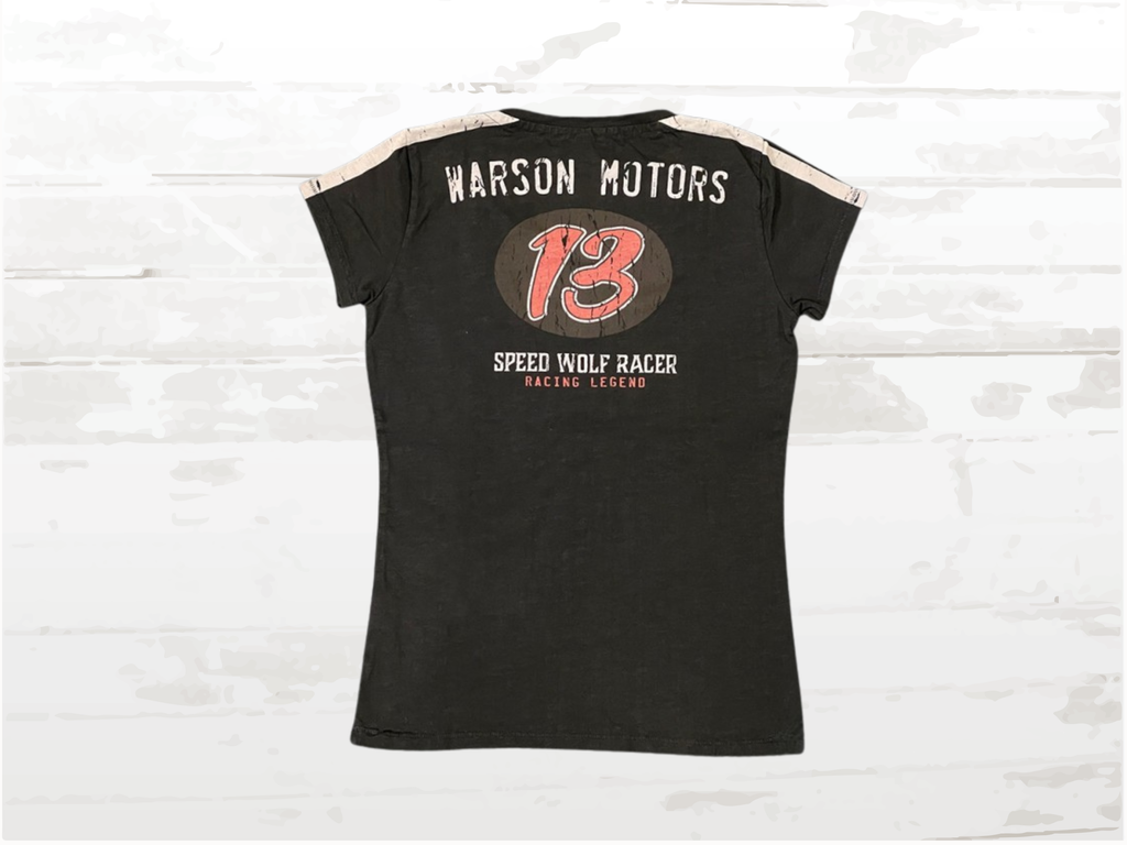Vintage Racing Tee, Speed Wolf T-Shirt No.13 Women, Carbon Black,
