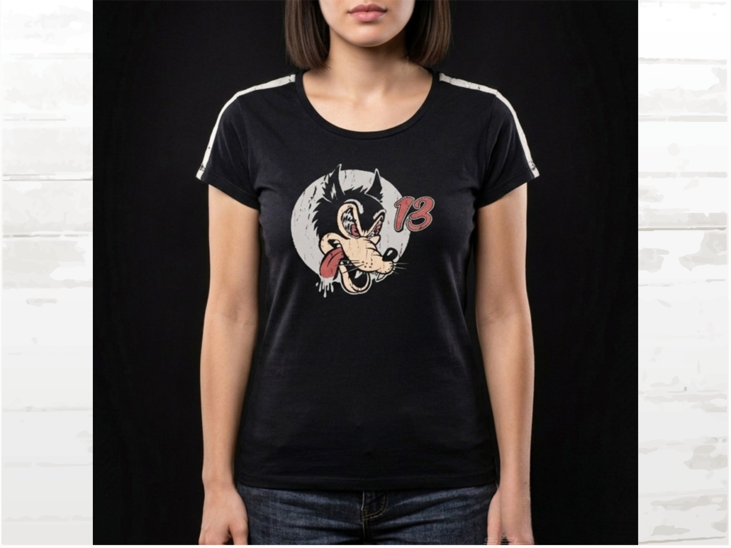 Vintage Racing Tee, Speed Wolf T-Shirt No.13 Women, Carbon Black,