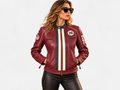Steve McQueen Jutta Women’s Leather Jacket | Dark Red | 1971 Racing Style