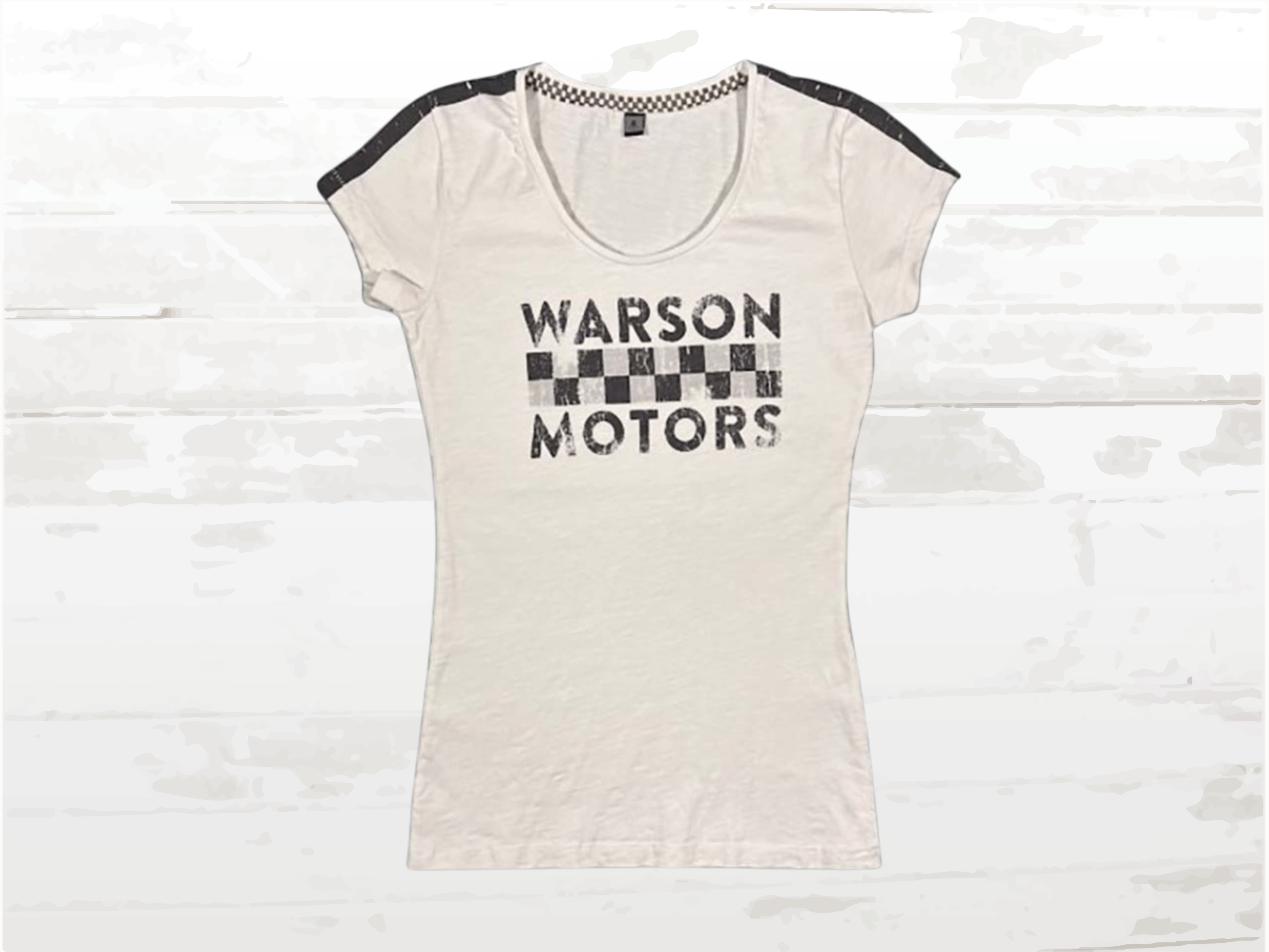 Vintage Checkered T-Shirt Women, Warson Motors Retro Racing Tee, White | XS & XL